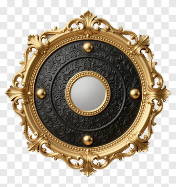 Ornate Golden And Black Decorative Mirror PNG