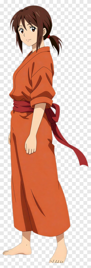 Anime Character In Orange Kimono PNG