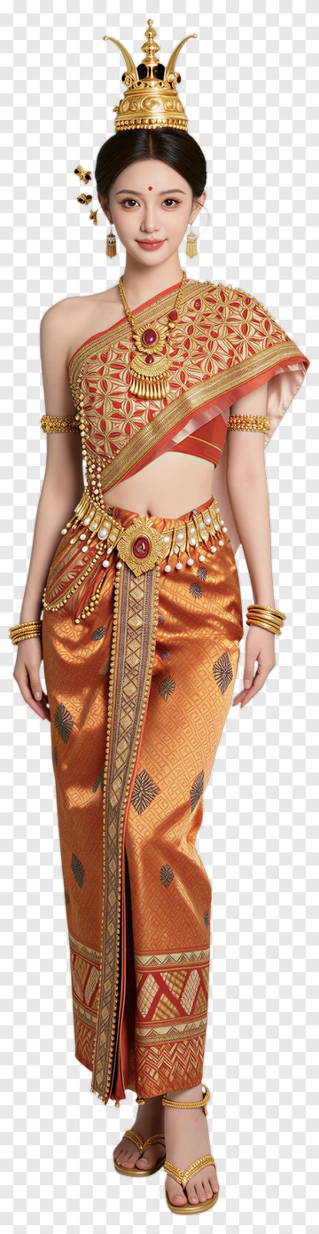 Elegant Woman In Traditional Orange Attire PNG