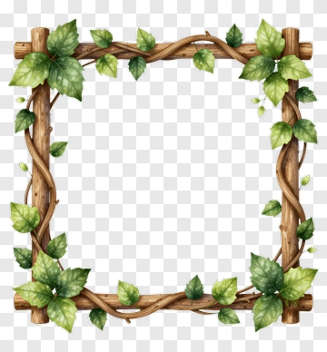 Wooden Frame With Green Leaves PNG