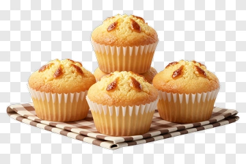 Freshly Baked Muffins On A Checkered Cloth PNG