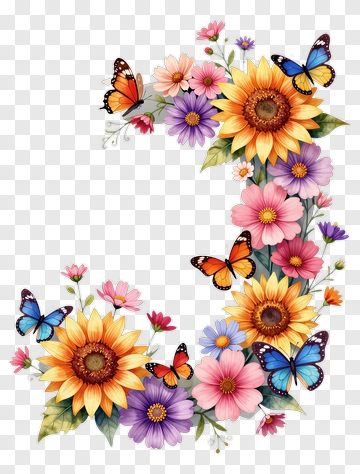 Colorful Floral Arrangement With Butterflies PNG
