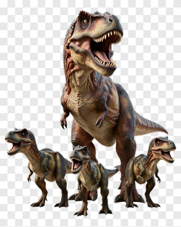 Realistic T-Rex And Baby Dinosaurs PNG