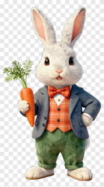 Cartoon Rabbit Holding A Carrot PNG