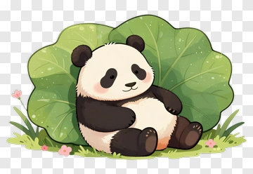 Cartoon Panda Sitting Among Leaves PNG