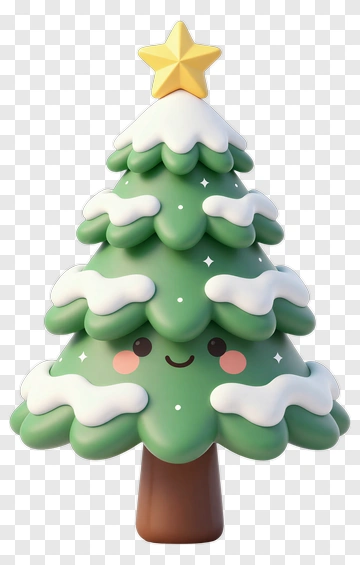 Cartoon Christmas Tree With Star And Snow PNG