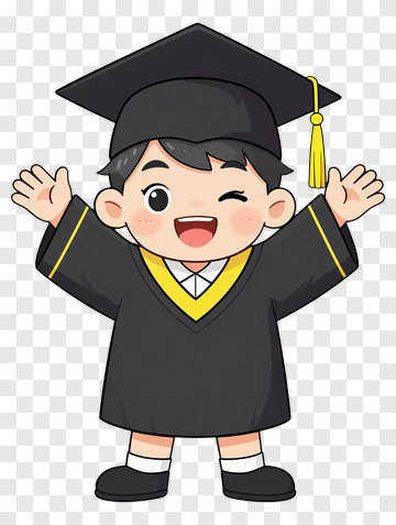 Cartoon Graduate Winking With Hands Raised PNG