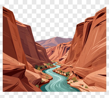 River Flowing Through Canyon Landscape PNG