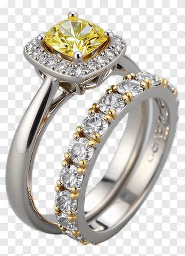 Yellow Diamond Engagement Ring With White Gold Band PNG