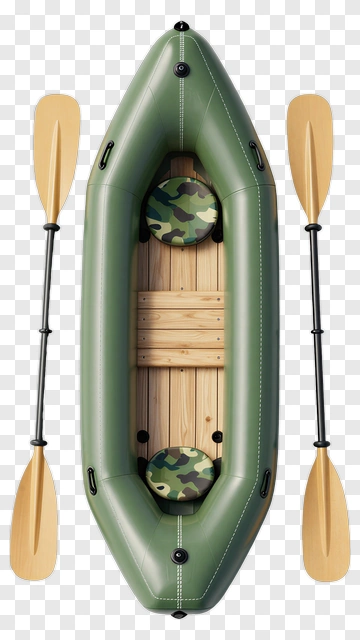 Inflatable Boat With Wooden Seats And Paddles PNG