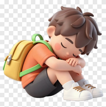 3D Boy Sitting With Backpack PNG