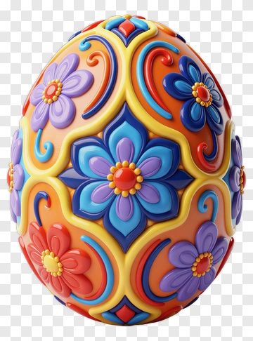 Colorful Easter Egg With Floral Patterns PNG