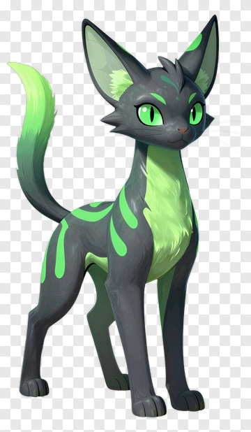 Cartoon Cat With Green Accents PNG