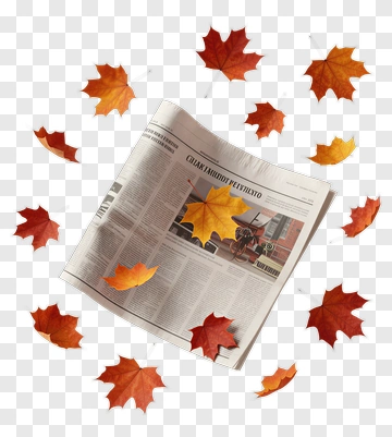 Newspaper Surrounded By Autumn Leaves PNG