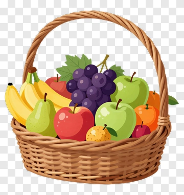 Fruit Basket Filled With Various Fruits PNG