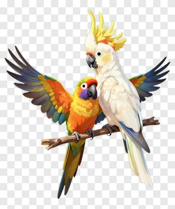Colorful Parrots On A Branch PNG