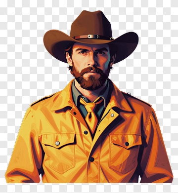 Cowboy Wearing A Yellow Jacket PNG