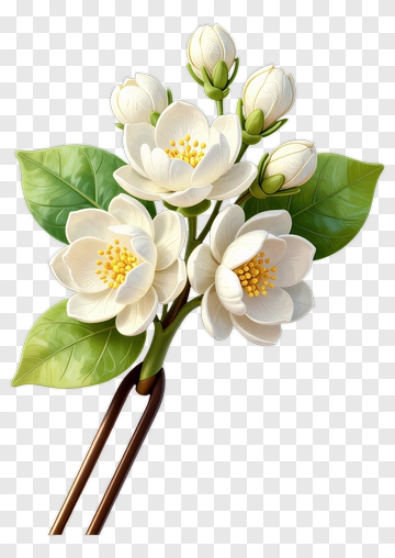 Flower Bouquet With White Blossoms And Green Leaves PNG