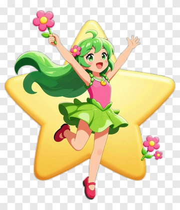 Cartoon Girl With Flowers And Star Background PNG