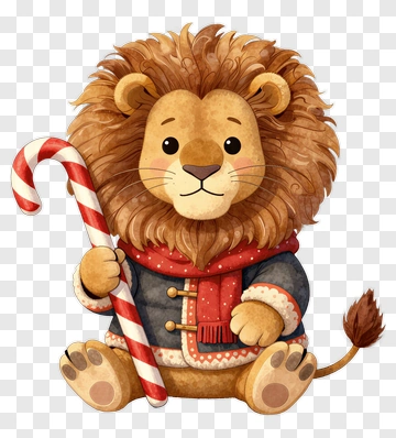 Cartoon Lion Holding A Candy Cane PNG