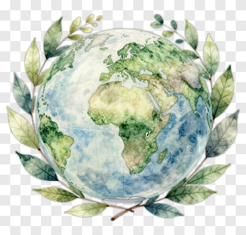 Watercolor Globe Surrounded By Leaves PNG