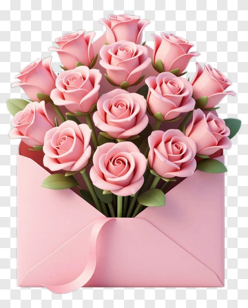 Pink Roses In A Gift Envelope PNG