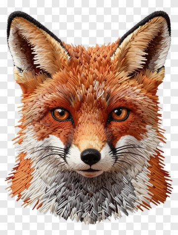 3D Fox Head With Textured Fur PNG