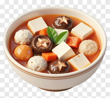 Bowl Of Soup With Tofu And Vegetables PNG