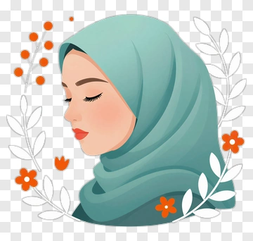 Woman Wearing A Turquoise Hijab With Floral Elements PNG