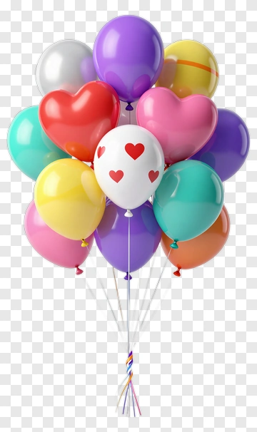 Colorful Balloon Bouquet With Heart Shaped Balloons PNG