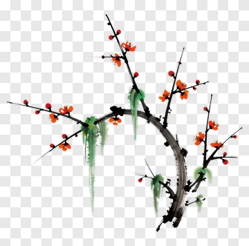 Watercolor Cherry Blossom Branch PNG