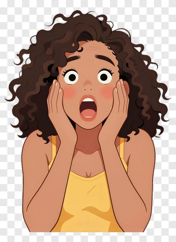 Surprised Girl With Curly Hair PNG
