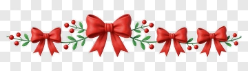 Christmas Decorative Ribbon With Bows And Greenery PNG