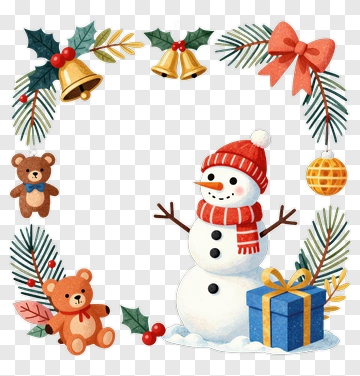Snowman Surrounded By Christmas Decorations PNG