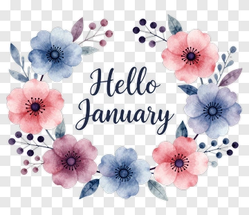 Hello January Floral Wreath PNG