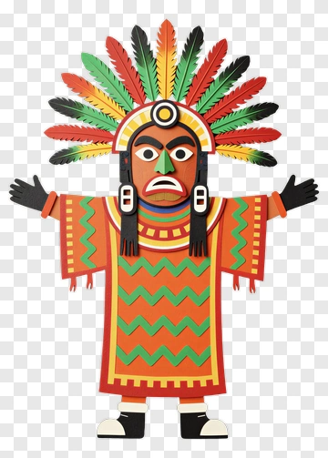 Cartoon Figure Wearing Colorful Feathered Headdress PNG