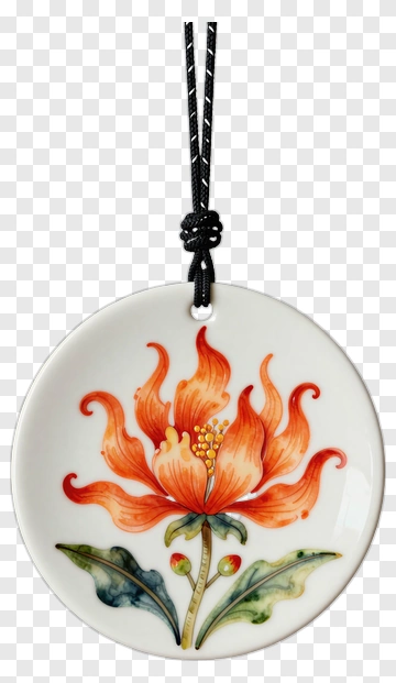 Decorative Floral Pendant With Orange Flower Design PNG