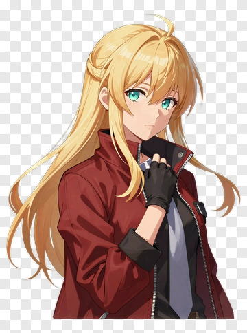 Anime Character With Long Blonde Hair In A Red Jacket PNG