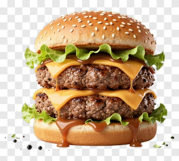 Double Cheeseburger With Lettuce And Sauce PNG