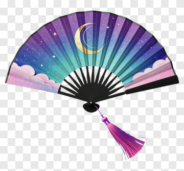 Colorful Fan With Moon And Cloud Design PNG