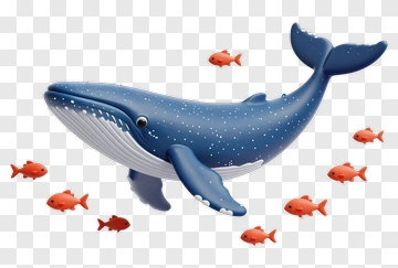 Cartoon Whale Swimming With Red Fish PNG
