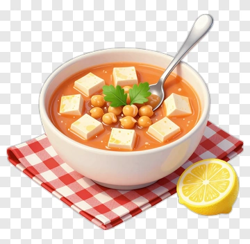 Bowl Of Chickpea Soup With Tofu And Lemon PNG