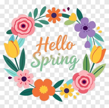 Hello Spring Floral Wreath PNG