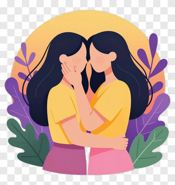 Couple Embracing In A Colorful Illustration PNG