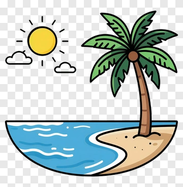 Cartoon Palm Tree On A Beach PNG