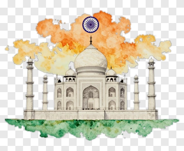 Watercolor Taj Mahal With Indian Flag Colors PNG