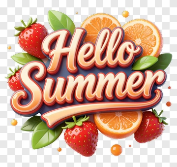 Hello Summer With Strawberries And Oranges PNG
