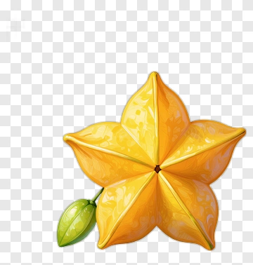 Yellow Starfruit With Leaf PNG