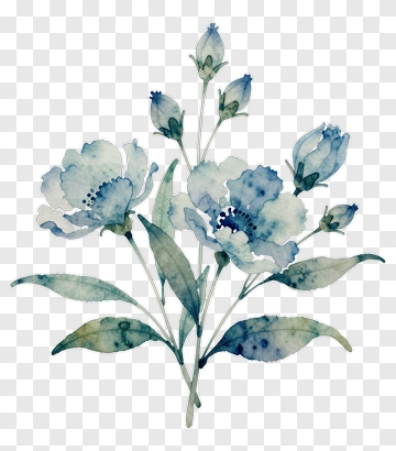 Watercolor Blue Flower Bouquet PNG