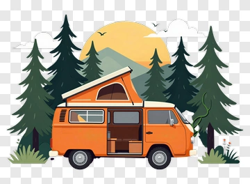 Colorful Camper Van In A Forest Scene PNG